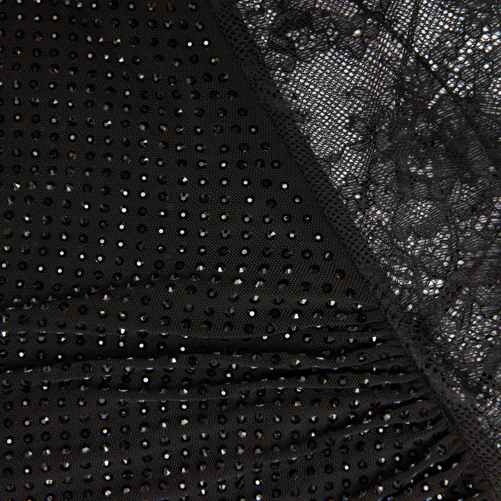 Black Rhinestone Mesh Cut Out Mini Dress