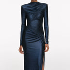 Navy Metallic Gathered Maxi Dress