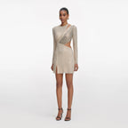 Champagne Rhinestone Lace Trim Mini Dress