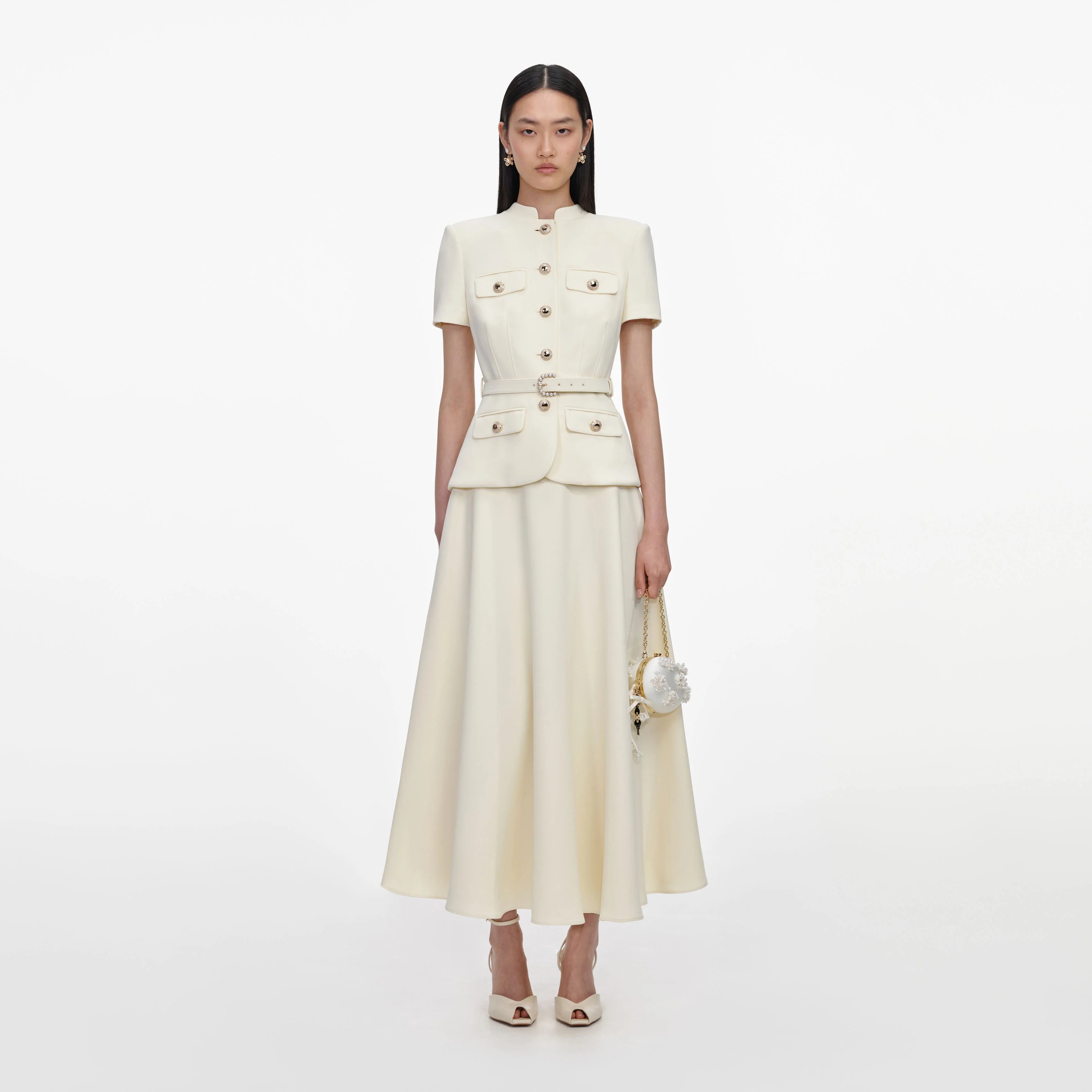 Yellow Crepe Tailored Midi Dress