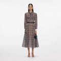 Brown Check Chiffon Midi Dress