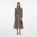 Brown Check Chiffon Midi Dress