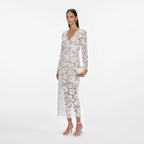 White Floral Lace Midi Dress