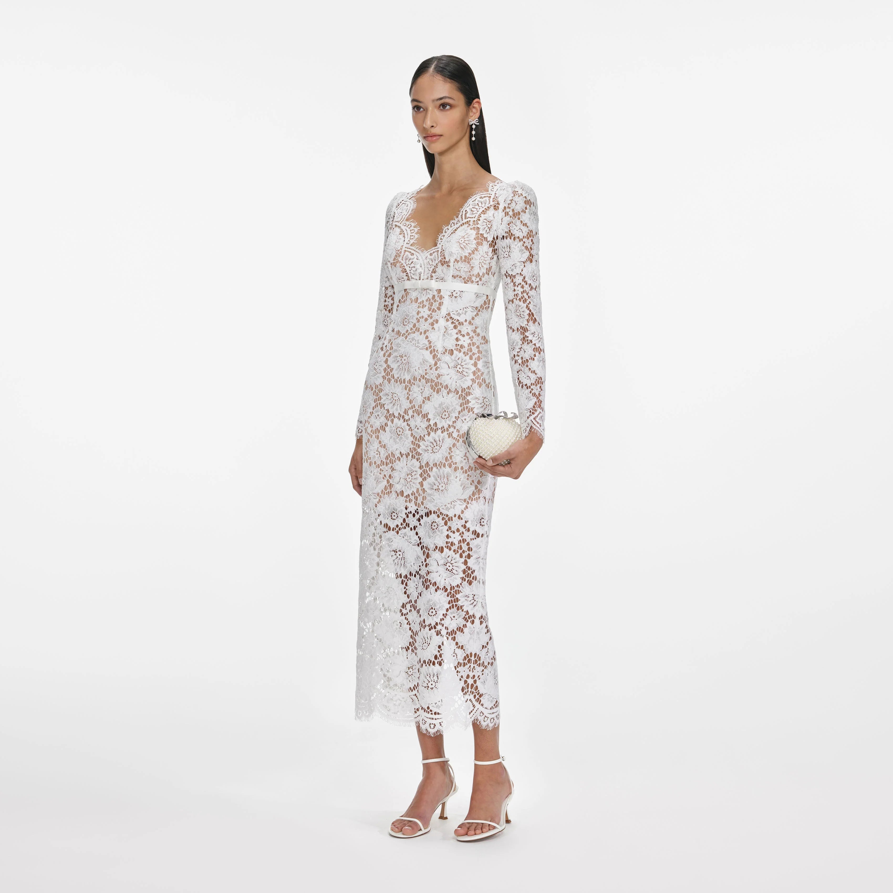 White Floral Lace Midi Dress