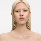 Gold Crystal Black Tiered Earrings