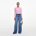 Pink Flower Embroidered Knit Cardigan