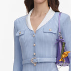 Blue Ribbed Knit Mini Dress