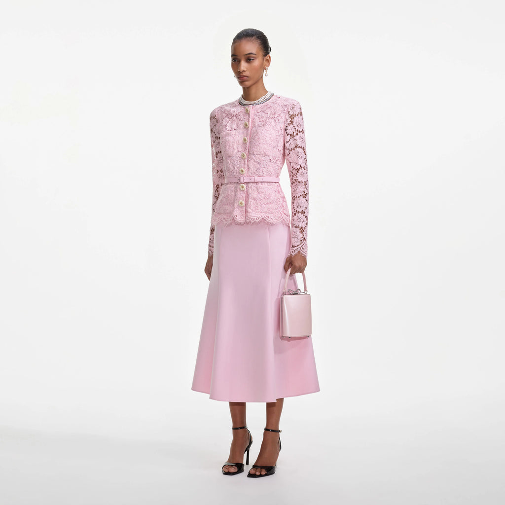 Pink Tailored Lace Midi Dress