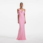 Pink Georgette Flower Maxi Dress