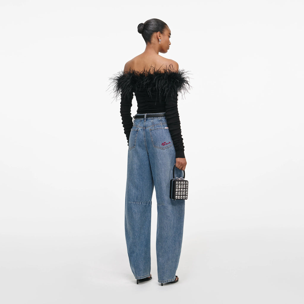 Black Feather Viscose Knit Top