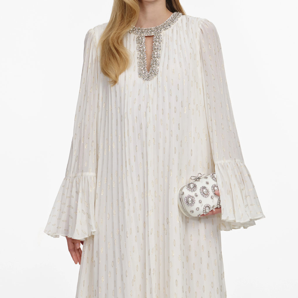 Cream And Gold Chiffon Maxi Dress