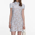 Blue Guipure Lace Mini Dress