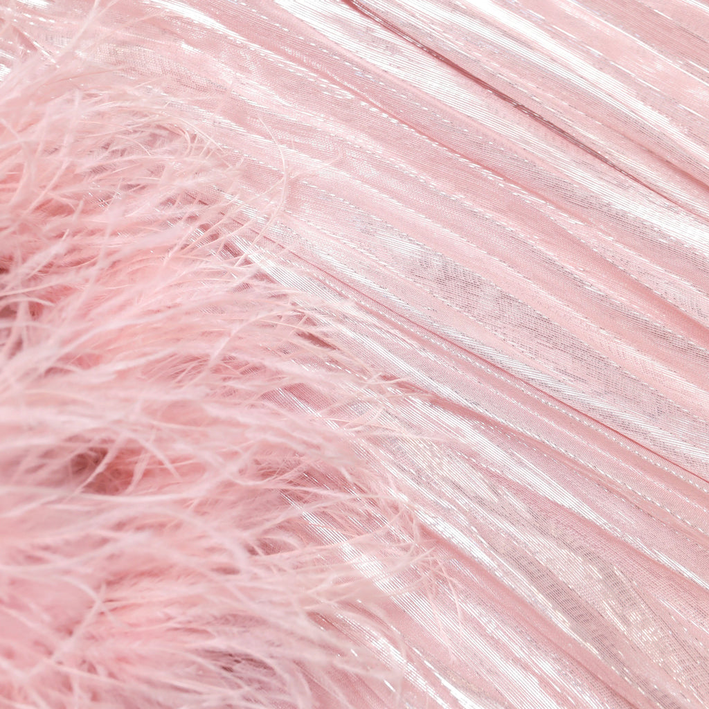 Pink Metallic Chiffon Feather Midi Dress
