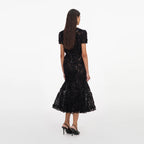 Black Tulle Lace Sequin Midi Dress