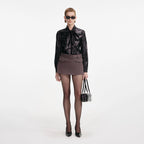 Black Metallic Tie Neck Blouse
