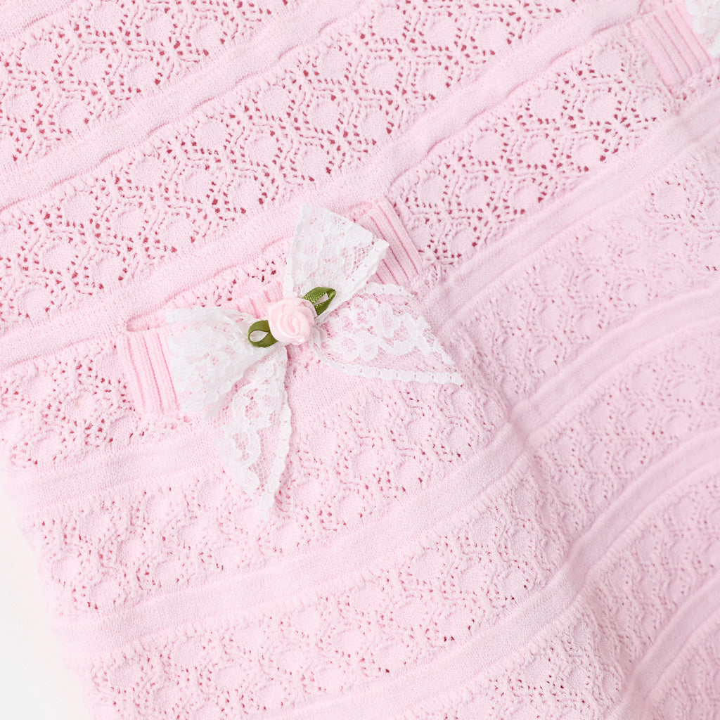 Pink Lace Bow Knit Dress