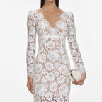 White Floral Lace Midi Dress