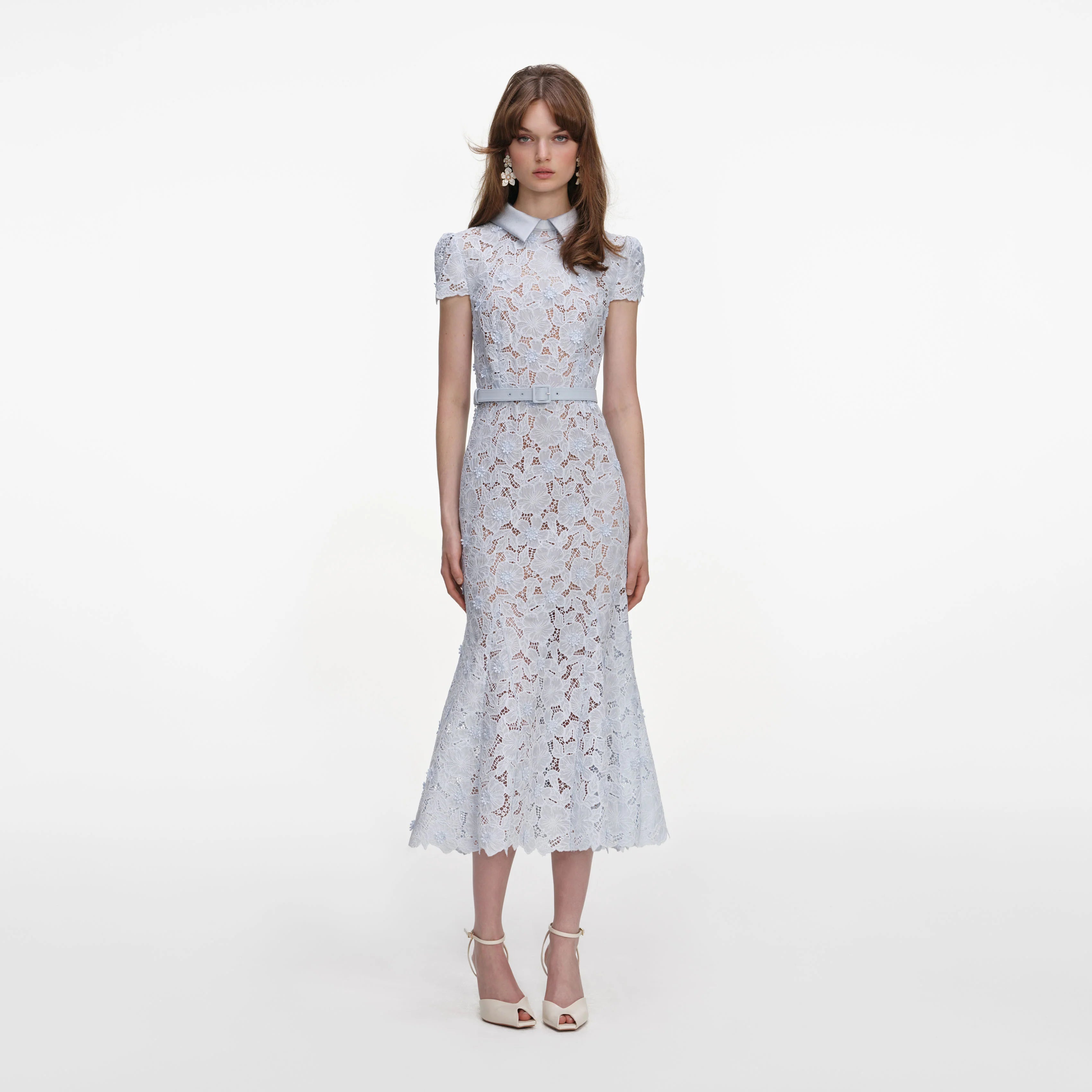 Blue Guipure Lace Midi Dress