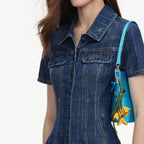 Rhinestone Stripe Denim Mini Dress
