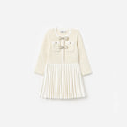 Cream Sequin Knit Bow Trim Dress