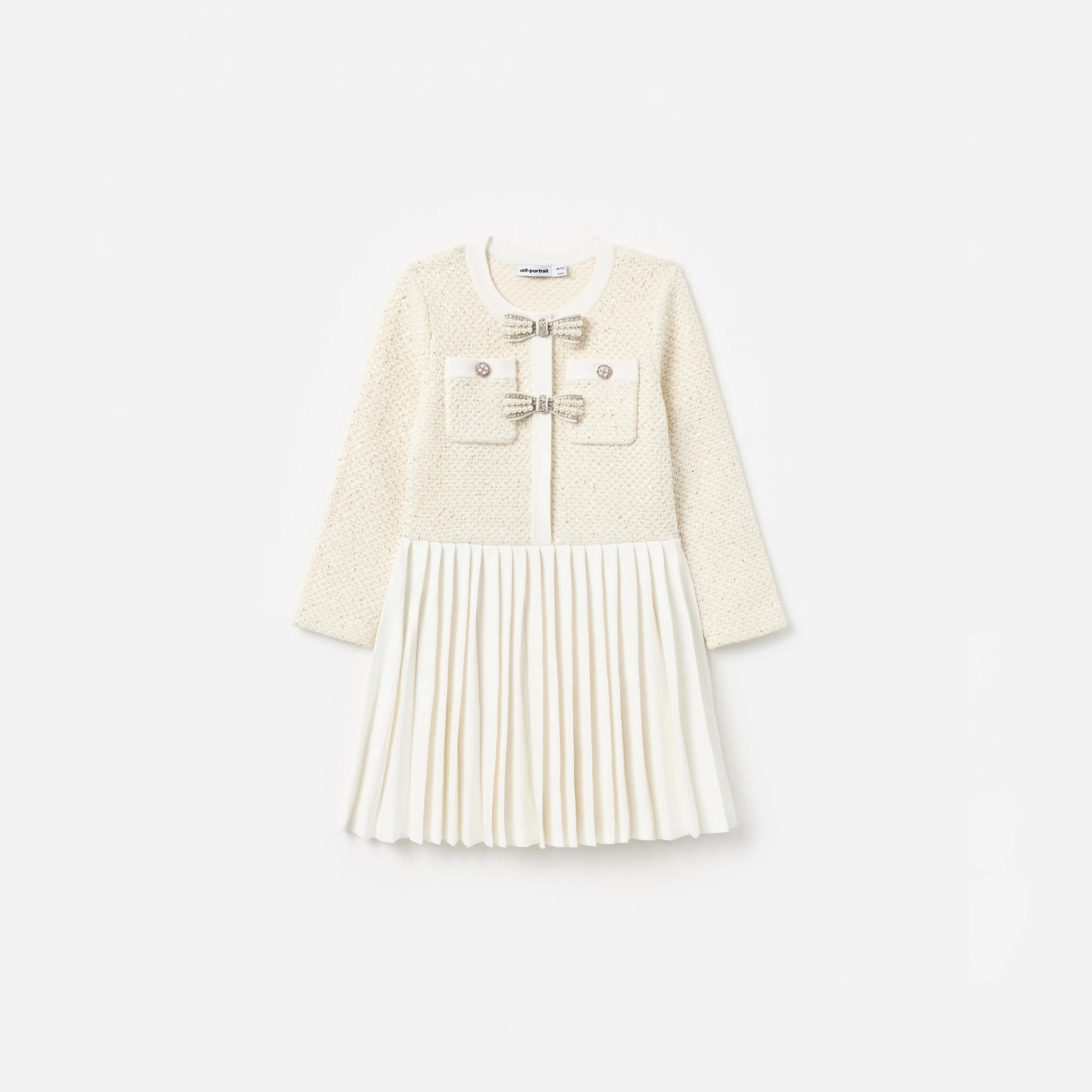 Cream Sequin Knit Bow Trim Dress