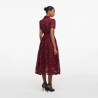 Burgundy Lace Collared Midi Dress