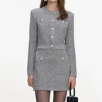 Grey Fluffy Knit Mini Skirt