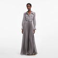 Grey Satin Pleated Maxi Dress