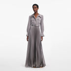 Grey Satin Pleated Maxi Dress