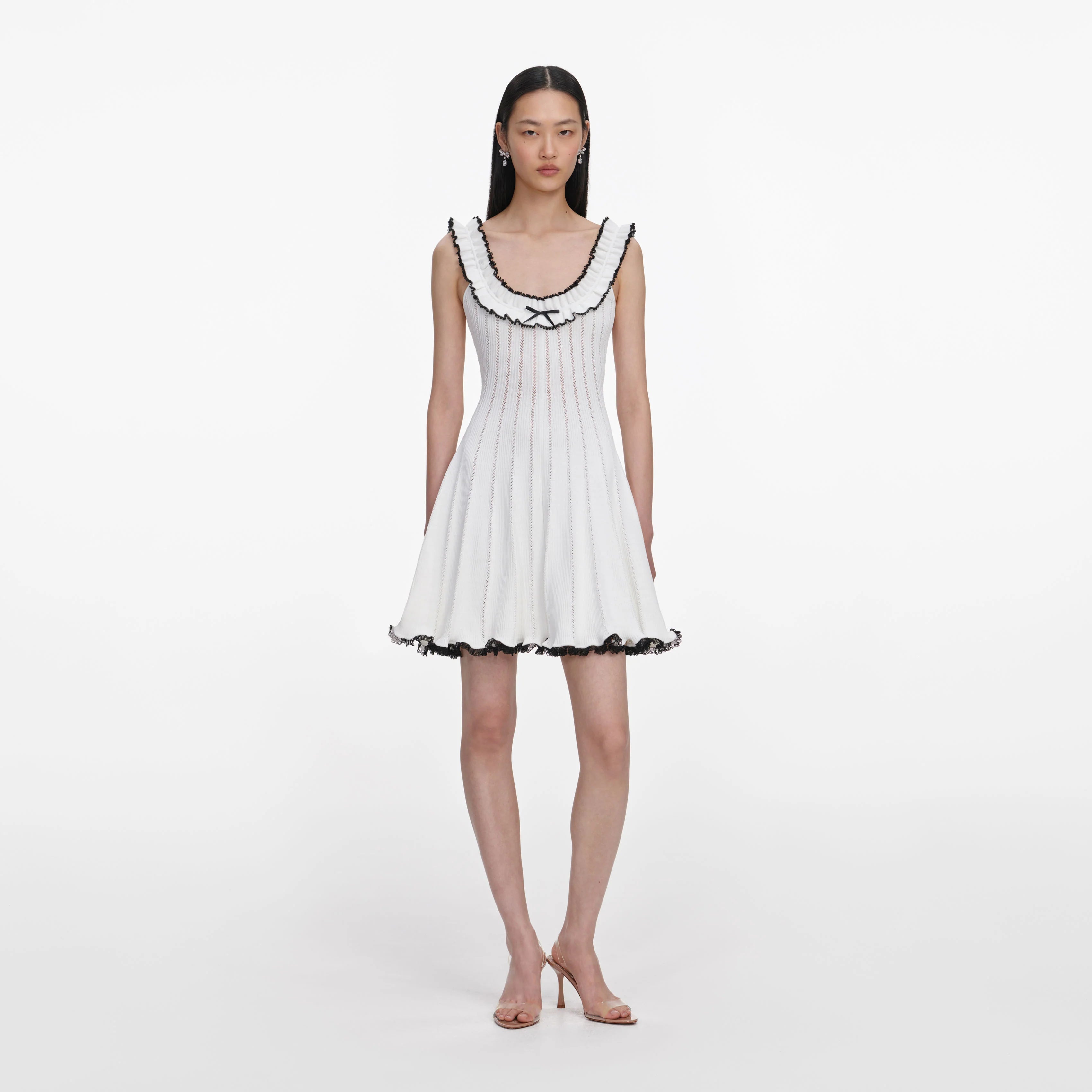 White Contrast Trim Knit Mini Dress