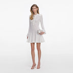 White Lace Collared Pointelle Knit Mini Dress