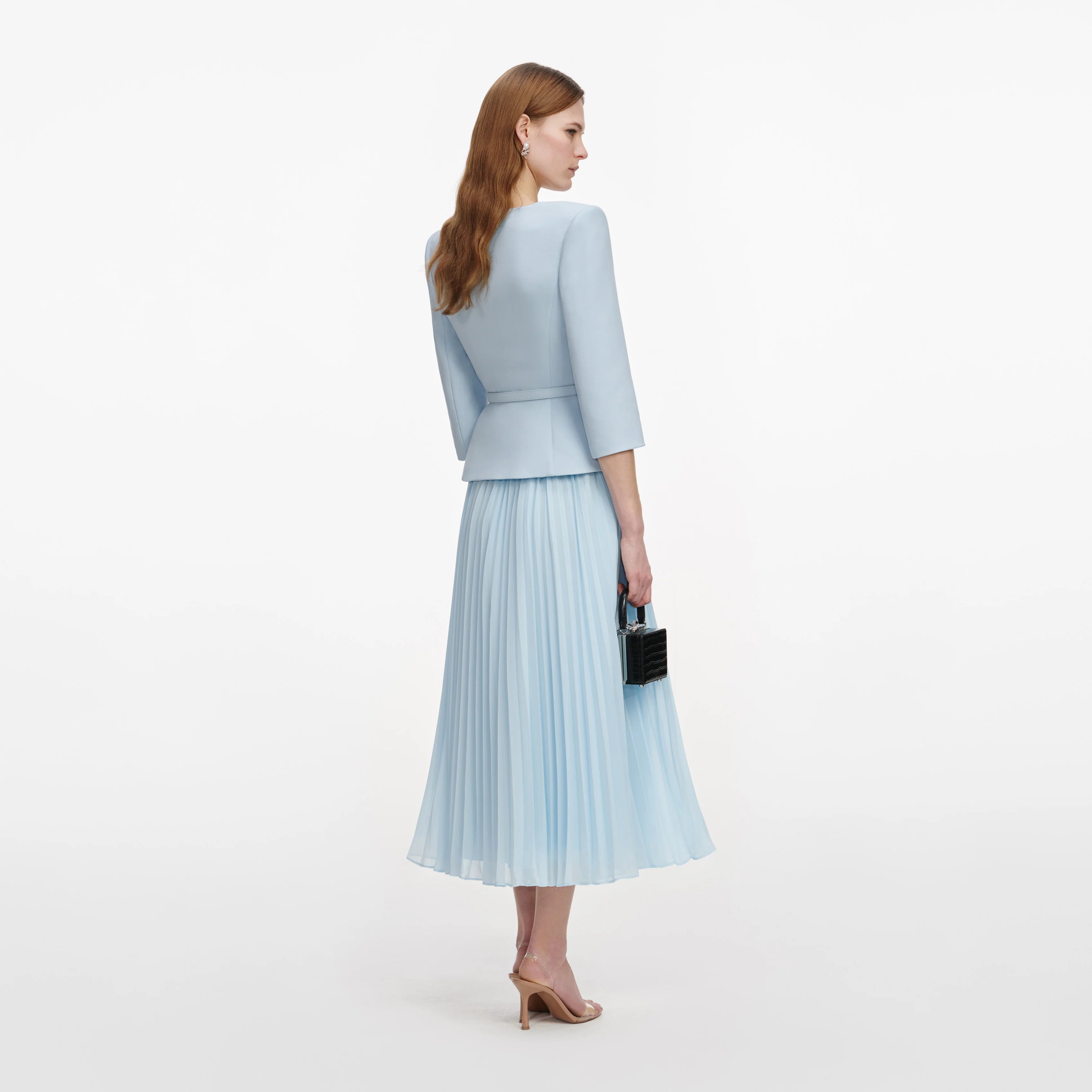 Blue 3D Flower Chiffon Midi Dress