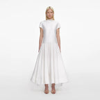 White Satin Ramie Midi Dress