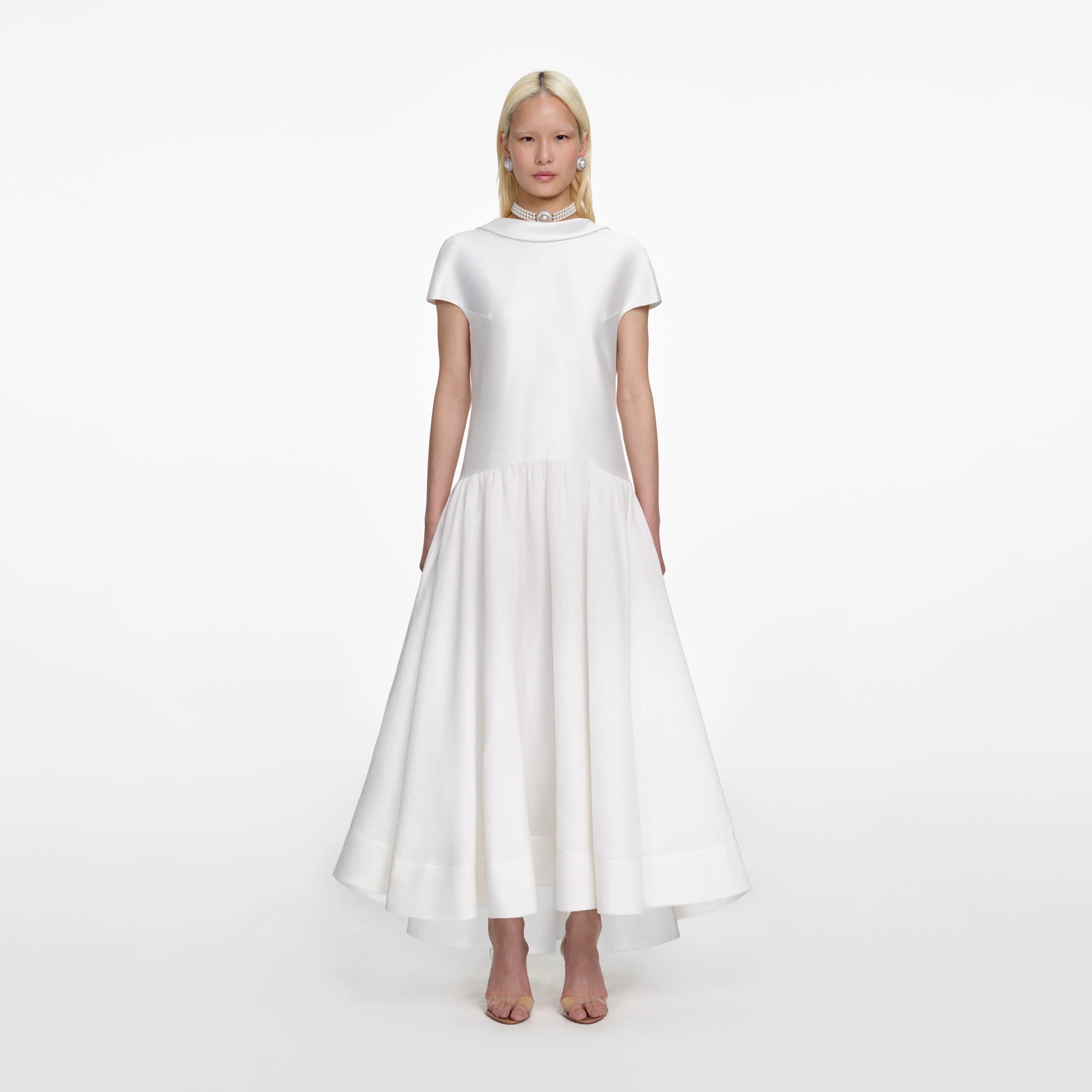White Satin Ramie Midi Dress