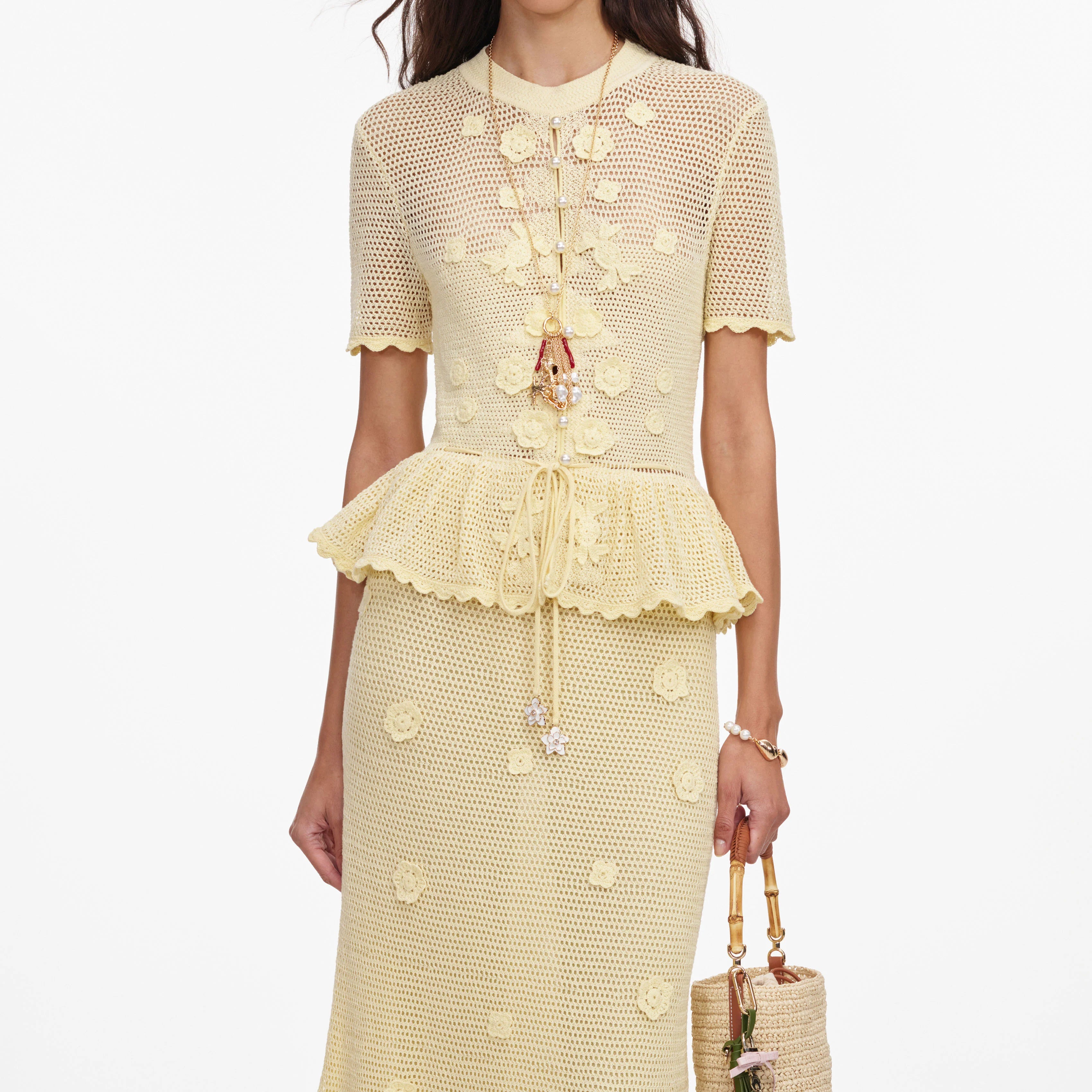 Yellow Floral Crochet Midi Dress