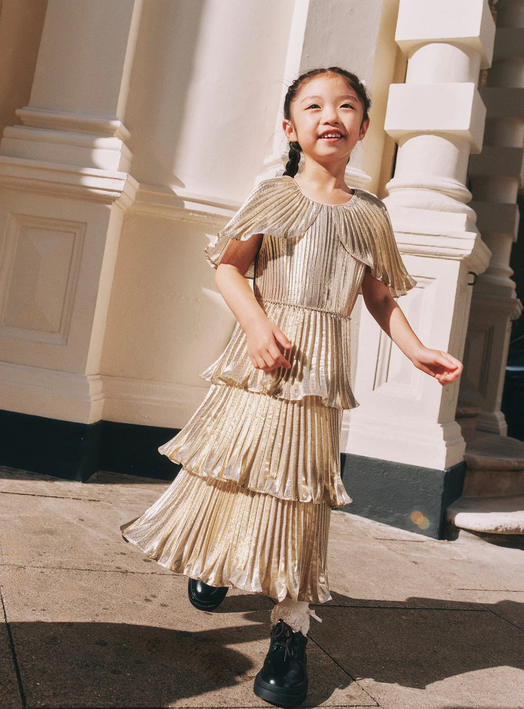 Gold Metallic Tiered Dress