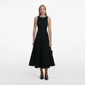 Black Crepe Pearl Trim Midi Dress