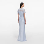 Blue Lace Satin Maxi Dress