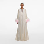 Champagne Metallic Ombre Feather Maxi Dress