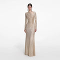 Champagne Rhinestone Drape Maxi Dress