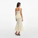 Yellow Lace Peplum Midi Dress