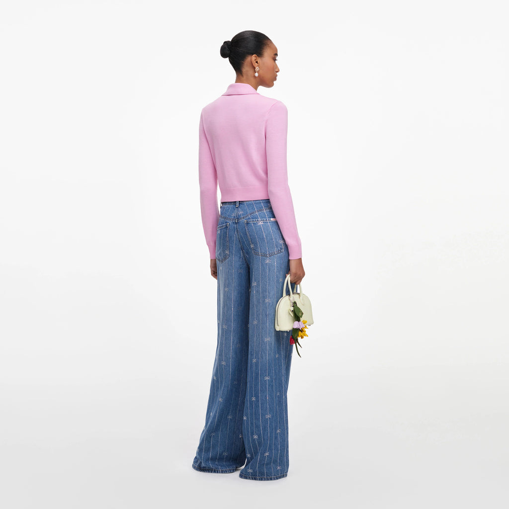 Pink Flower Embroidered Knit Cardigan