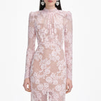 Pale Pink Rhinestone Lace Maxi Dress