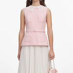 Pink Boucle Lace Collar Midi Dress