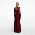 Burgundy Organza Lace Maxi Dress