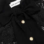 Black Lace Tie Neck Top