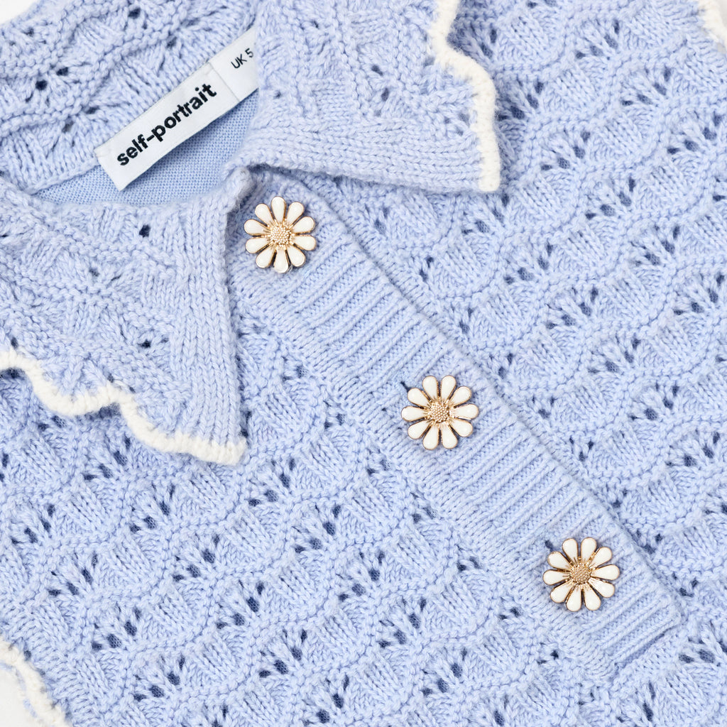 Blue Daisy Trim Pointelle Knitted Dress