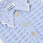 Blue Daisy Trim Pointelle Knitted Dress