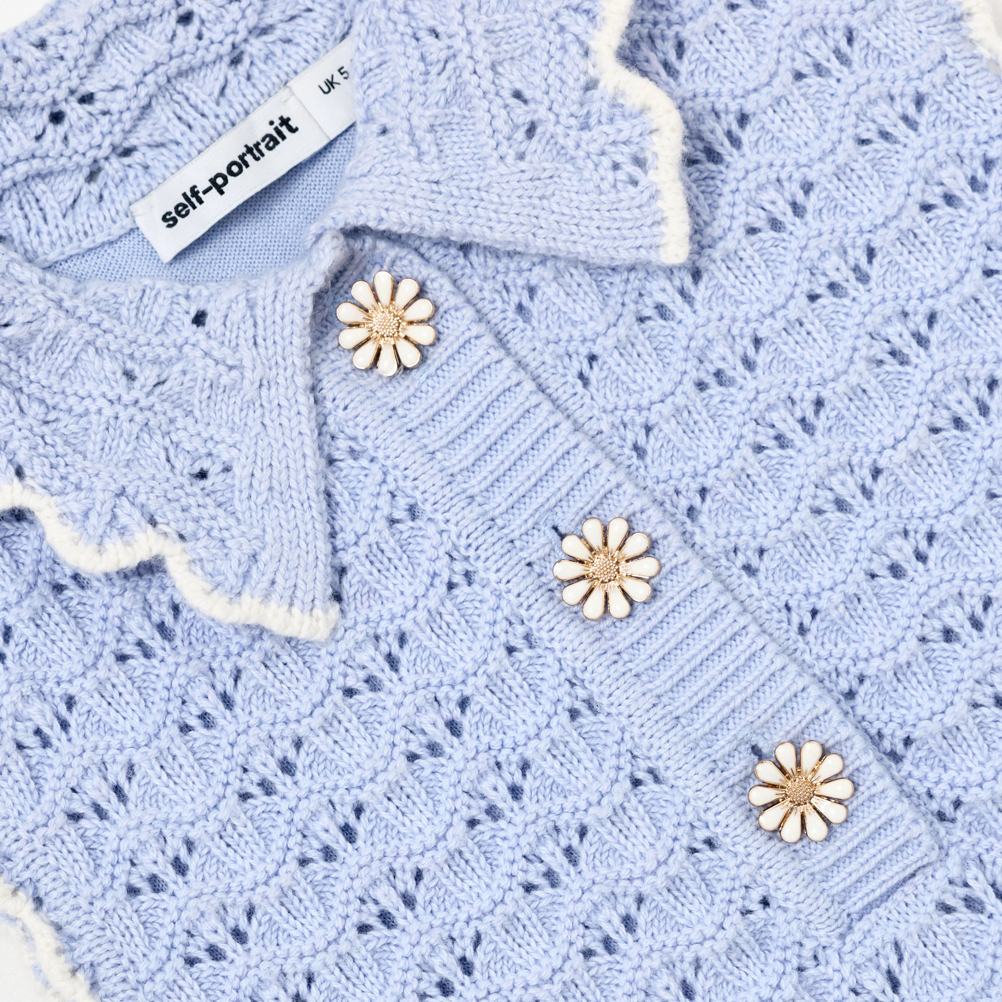 Blue Daisy Trim Pointelle Knitted Dress