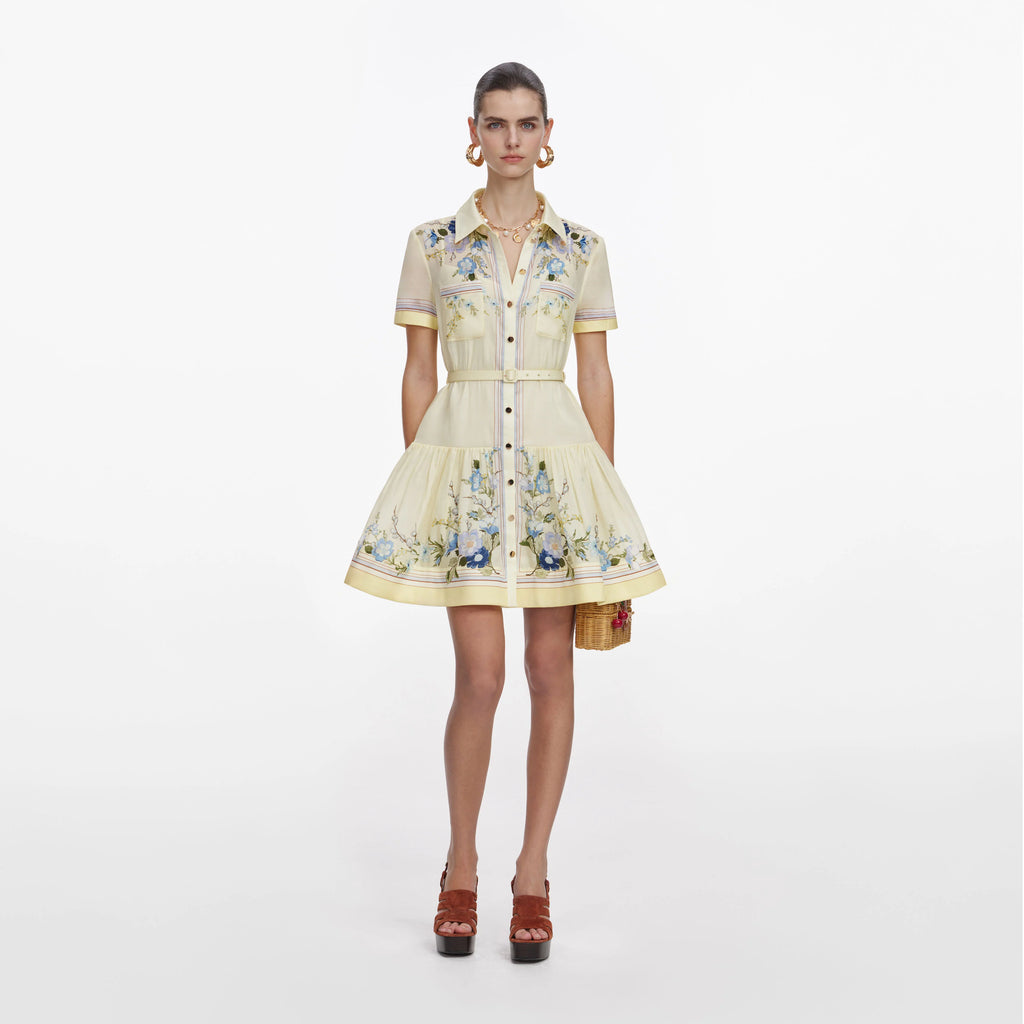 Yellow Floral Organza Mini Dress